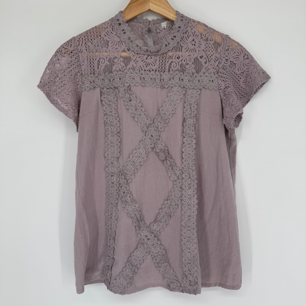 Lace Crochet Top Sz S Cotton Blend Mauve Romantic Cottagecore Victorian Feminine